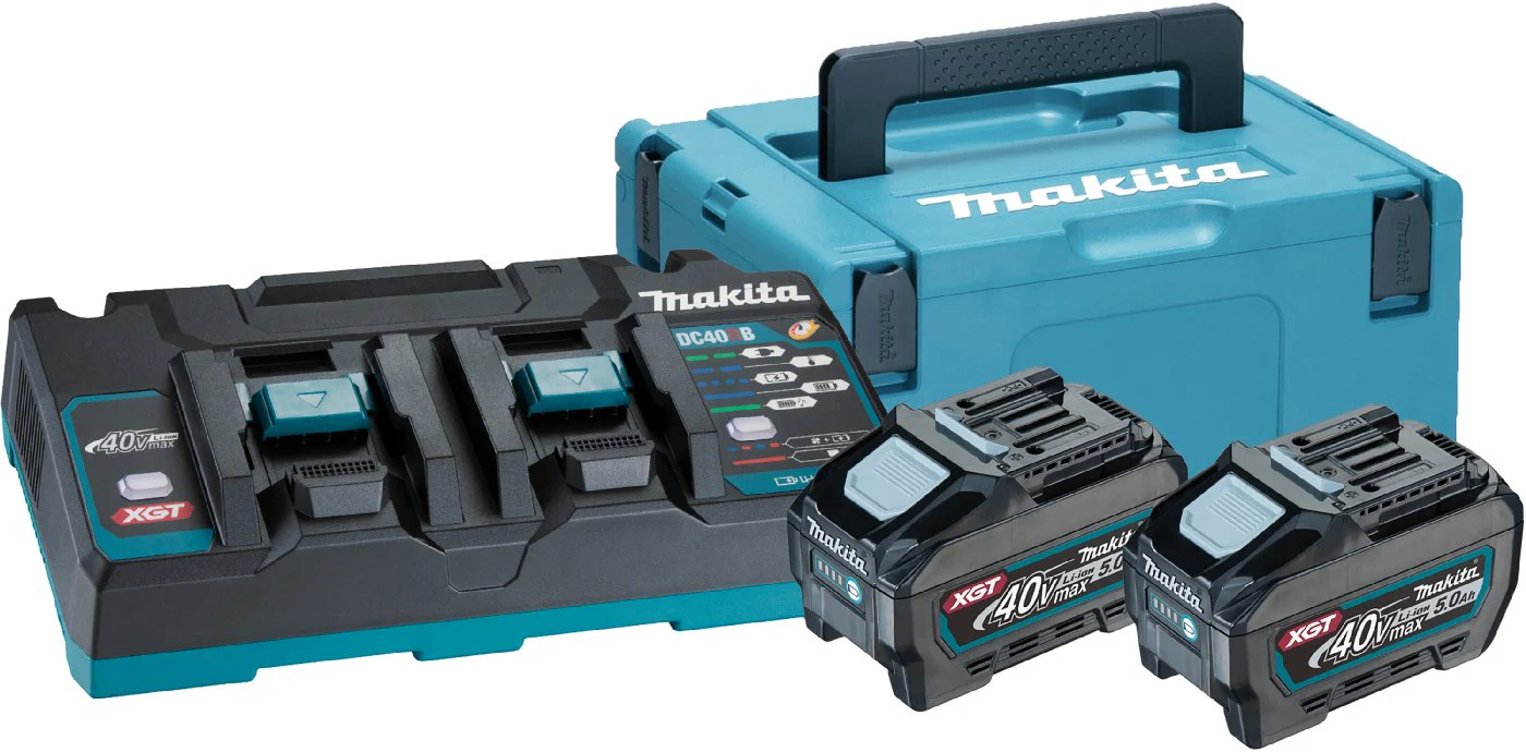 Makita Akku Power Source Kit Li 40V 5 Ah im MAKPAC Größe 3 2 x Akku BL4050F, 5 Ah und 1 x Doppel-Schnellladegerät DC40RB