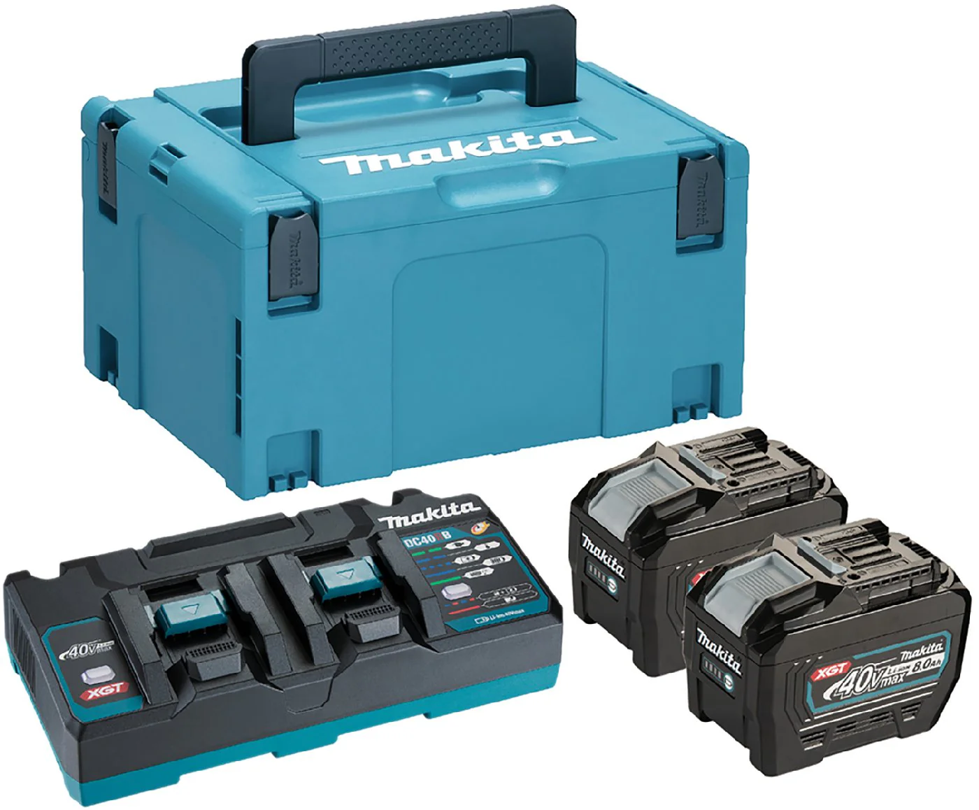 Makita Akku Power Source Kit Li 40V 8 Ah im MAKPAC Größe 3 mit 2 x Akku 8 Ah und 1 x Doppelchnellladegerät